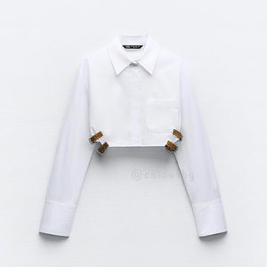 Zara BELTED CROPPED GABARDINE SHIRT